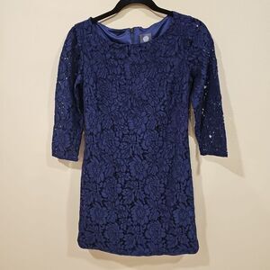 Vince Camuto Navy Blue Lace 3/4 Sleeve Sheath Dress Women’s Size 4